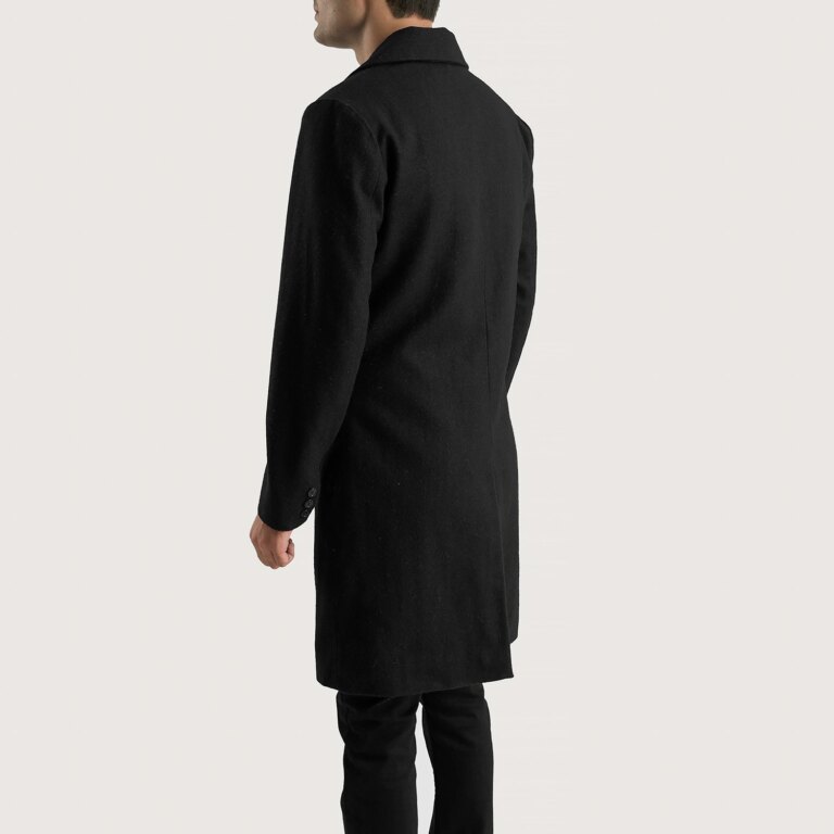 Mens Claud Black Wool Double Breasted Coat Tilted Back-8-1700233345766